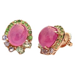 Bochic "Flamenco" Set di orecchini a clip con rubini e gemme multiple in oro e argento 18 carati