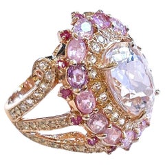 Bochic “Orient” Pink Sapphire & Pink Kunzite Cluster Ring Set 18K Gold & Silver