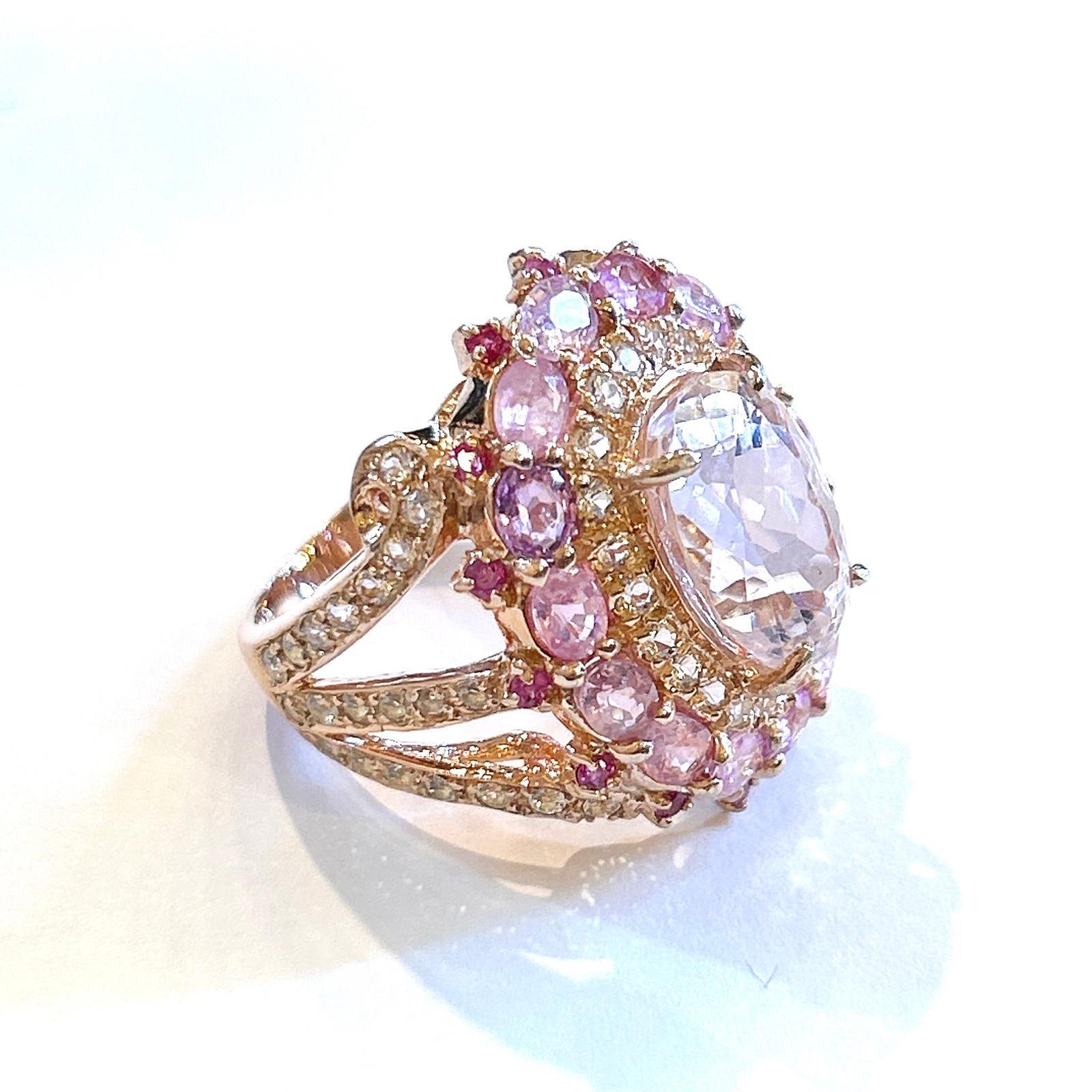 Taglio brillante Anello a grappolo con zaffiro rosa e Kunzite rosa 