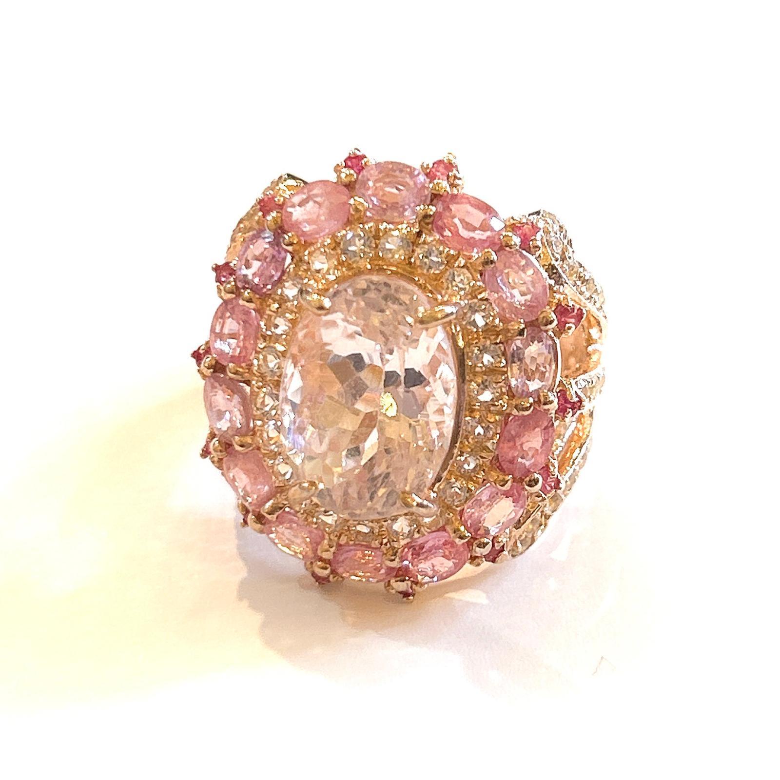 Anello a grappolo con zaffiro rosa e Kunzite rosa 