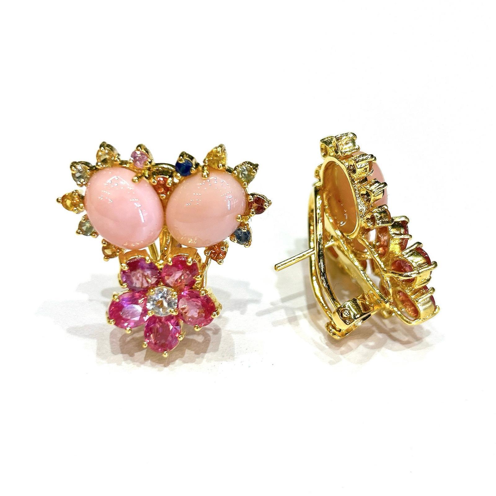 Baroque Revival Bochic “Orient” Vintage Ruby, Pink Opal & Multi Sapphire Earrings Set 18K Gold & For Sale