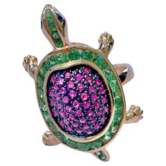 BOCHIC "Orient" Grüner Smaragd & Rosa Saphir Cocktail-Ring, 22k Gold & Silber