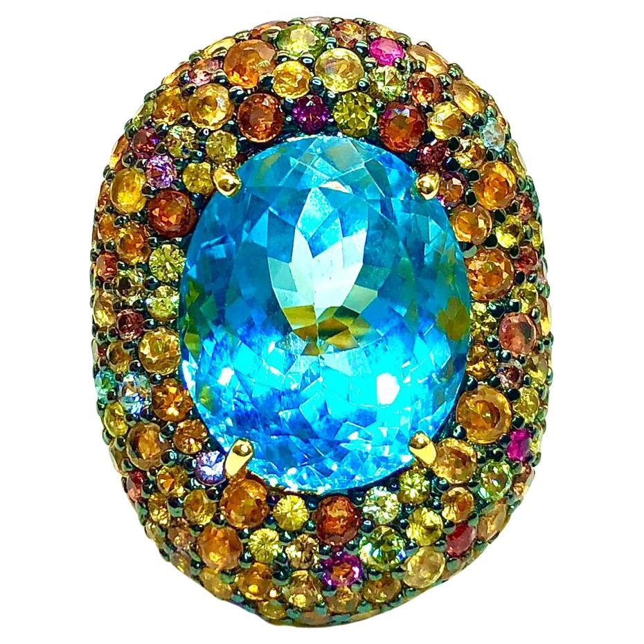 Anello Bochic "Orient" con zaffiro e topazio blu in più colori, 18 carati e argento in vendita