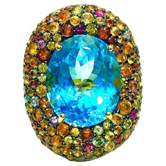 Bochic “Orient” Multi Fancy Color Sapphire & Blue Topaz Ring Set 18K & Silver