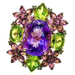 Bochic “Orient” Diamond, Peridot, Amethyst & Tourmaline Ring Set 18K & Silver