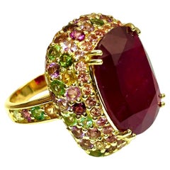 Bochic "Capri" Vintage Rubin & Multi Farbe Turmaline Ring Set in 18K Gold & Sil