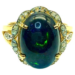 Bochic "Capri" Vintage Schwarzer Opal & Diamant Ring Set in 18K Gold & Silber