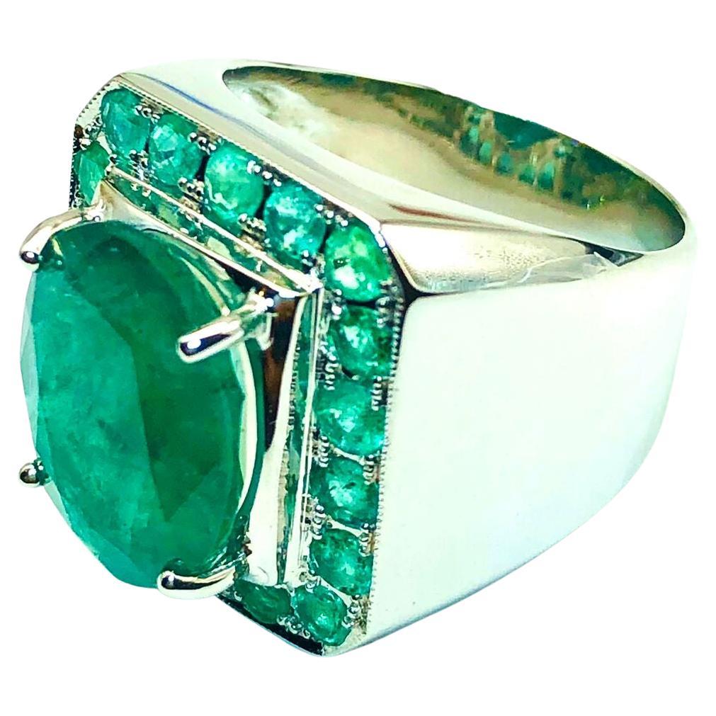 Bochic "Capri" Vintage natürlichen Smaragd Ring Set in 18K Weißgold & Silber im Angebot