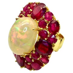 Bochic "Capri" Vintage Rubin & Feuer Opal Cluster Ring Set in 18K Gold & Silber