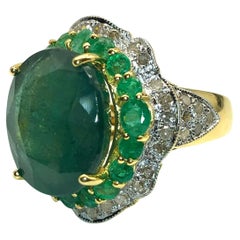 Bochic “Capri” Vintage Natural Emerald & Diamond Ring Set in 18K Gold & Silver