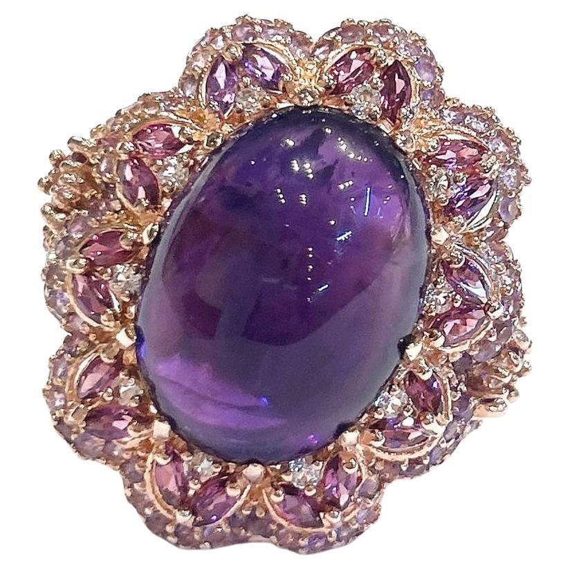 Bochic "Capri" Bague Cocktail Améthyste et Topaze en Or 18K et Argent