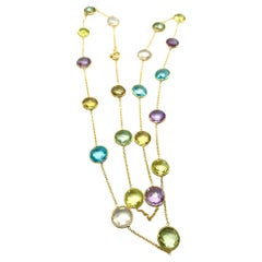 Bochic "Capri" Blauer Topas, Amethyst & Zitronenquarz  Halsketten-Set 18K Gold & Silv