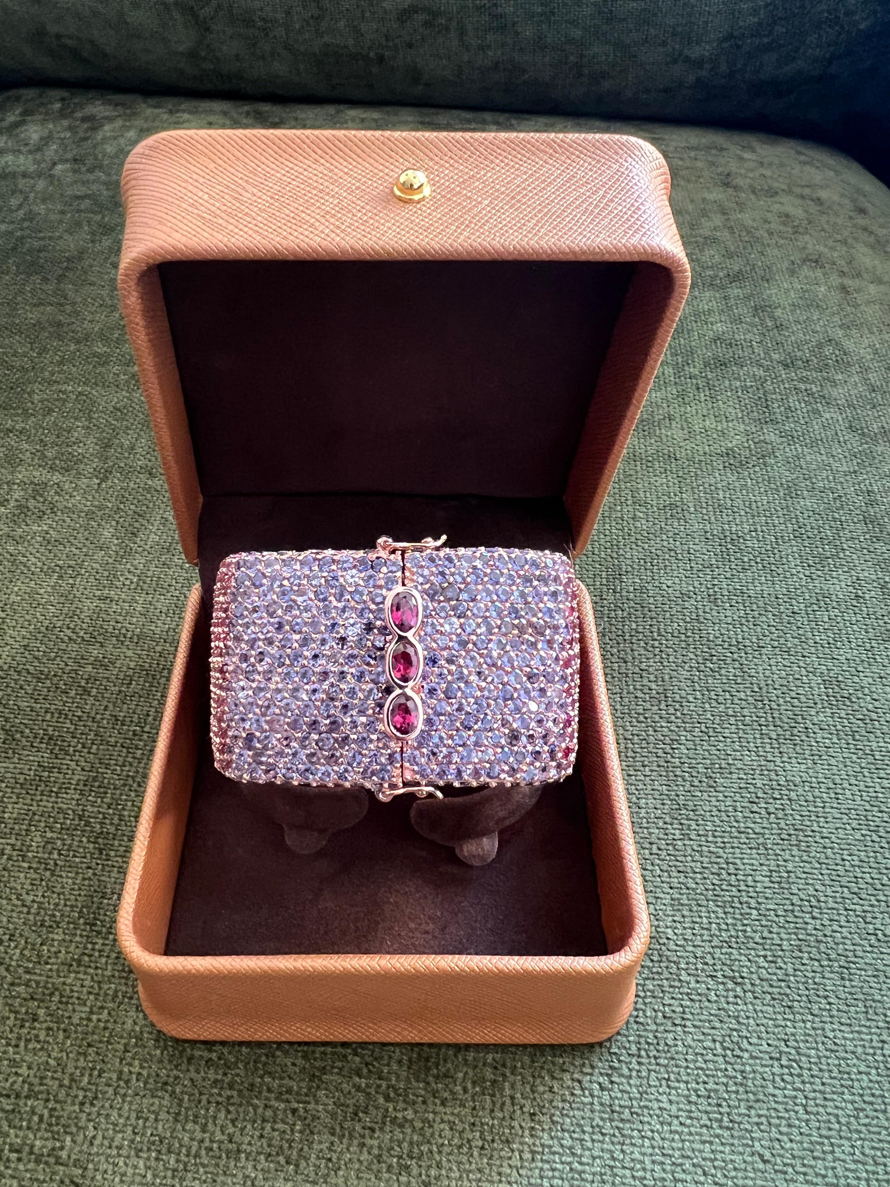 Brilliant Cut Bochic “Capri” Vintage Multi Ruby & Gem Bangle Set In 18K Gold & Silver For Sale