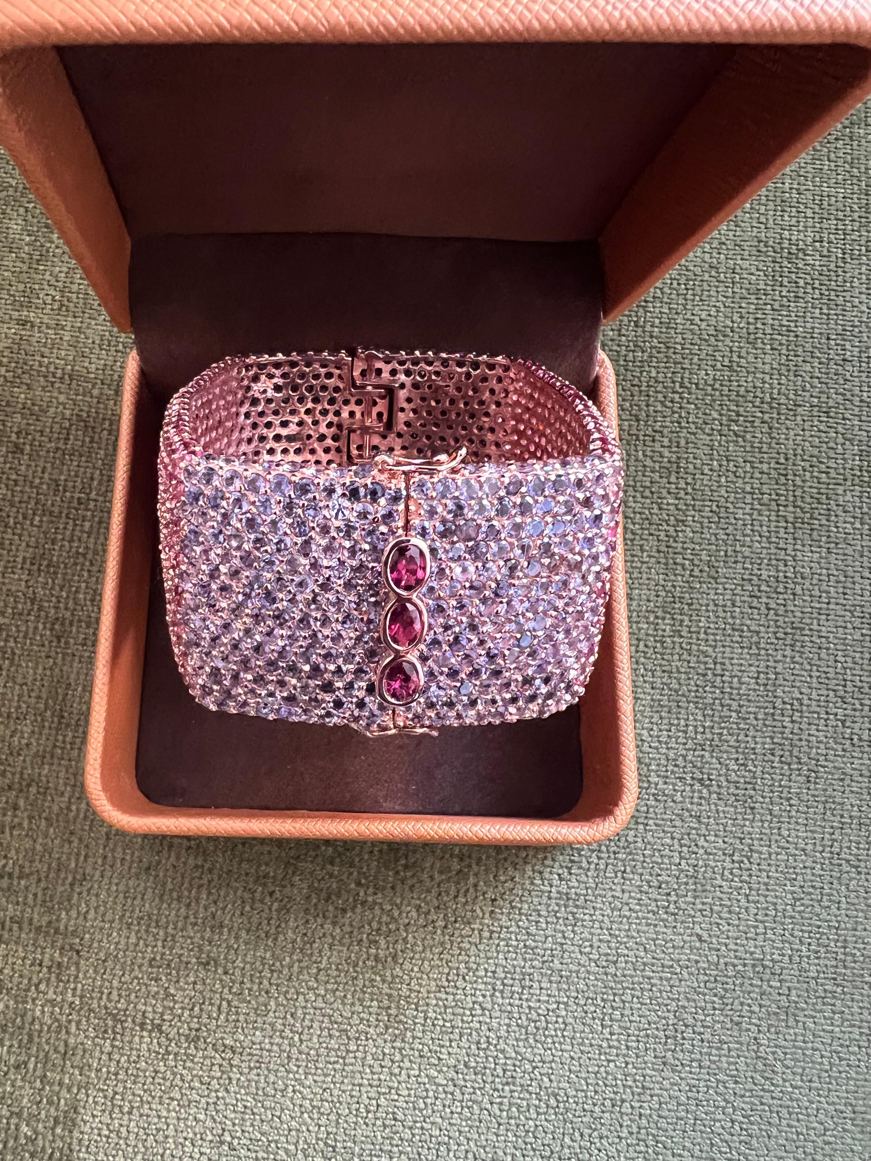 Women's or Men's Bochic “Capri” Vintage Multi Ruby & Gem Bangle Set In 18K Gold & Silver For Sale