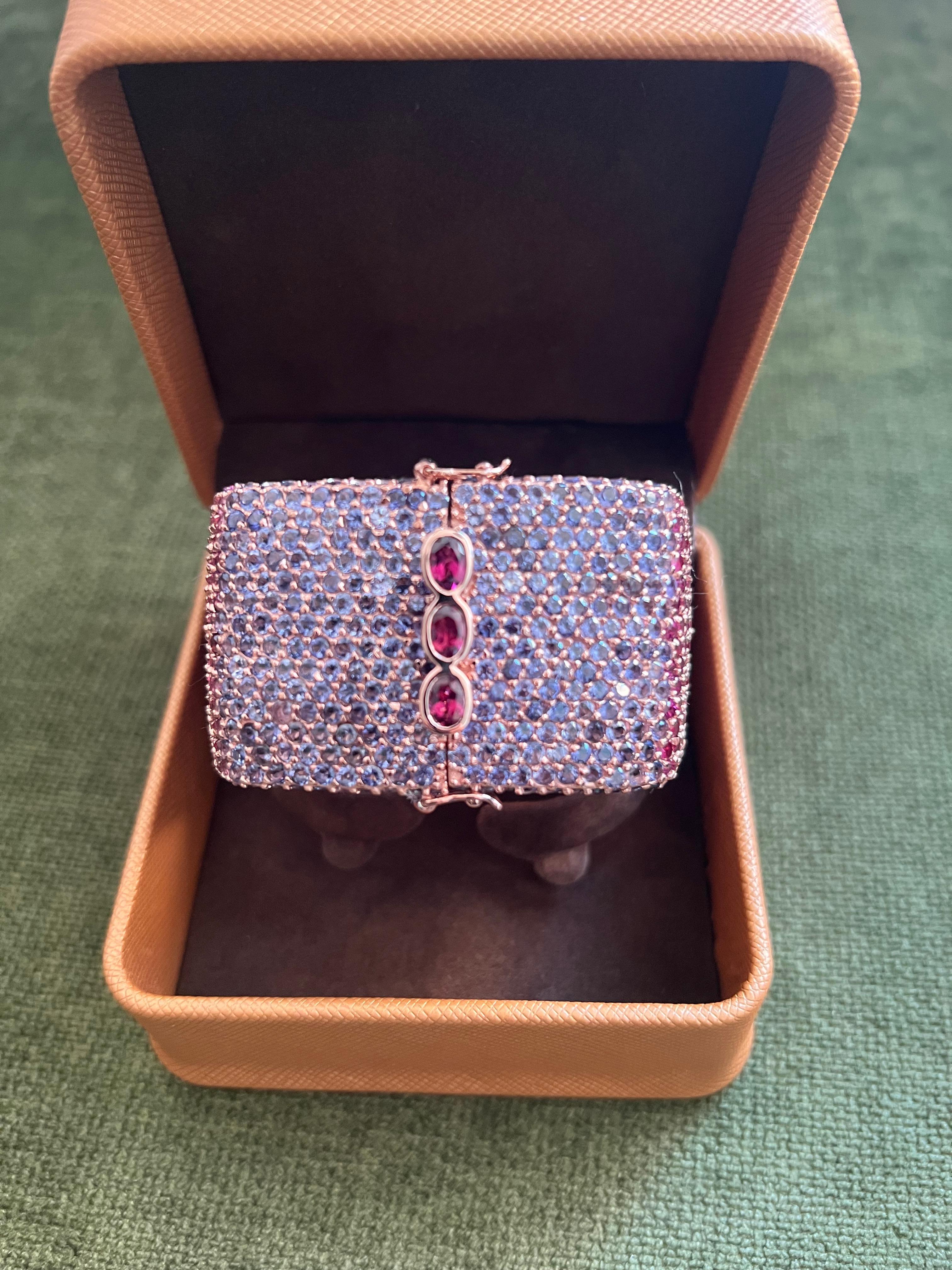 Bochic “Capri” Vintage Multi Ruby & Gem Bangle Set In 18K Gold & Silver For Sale 1