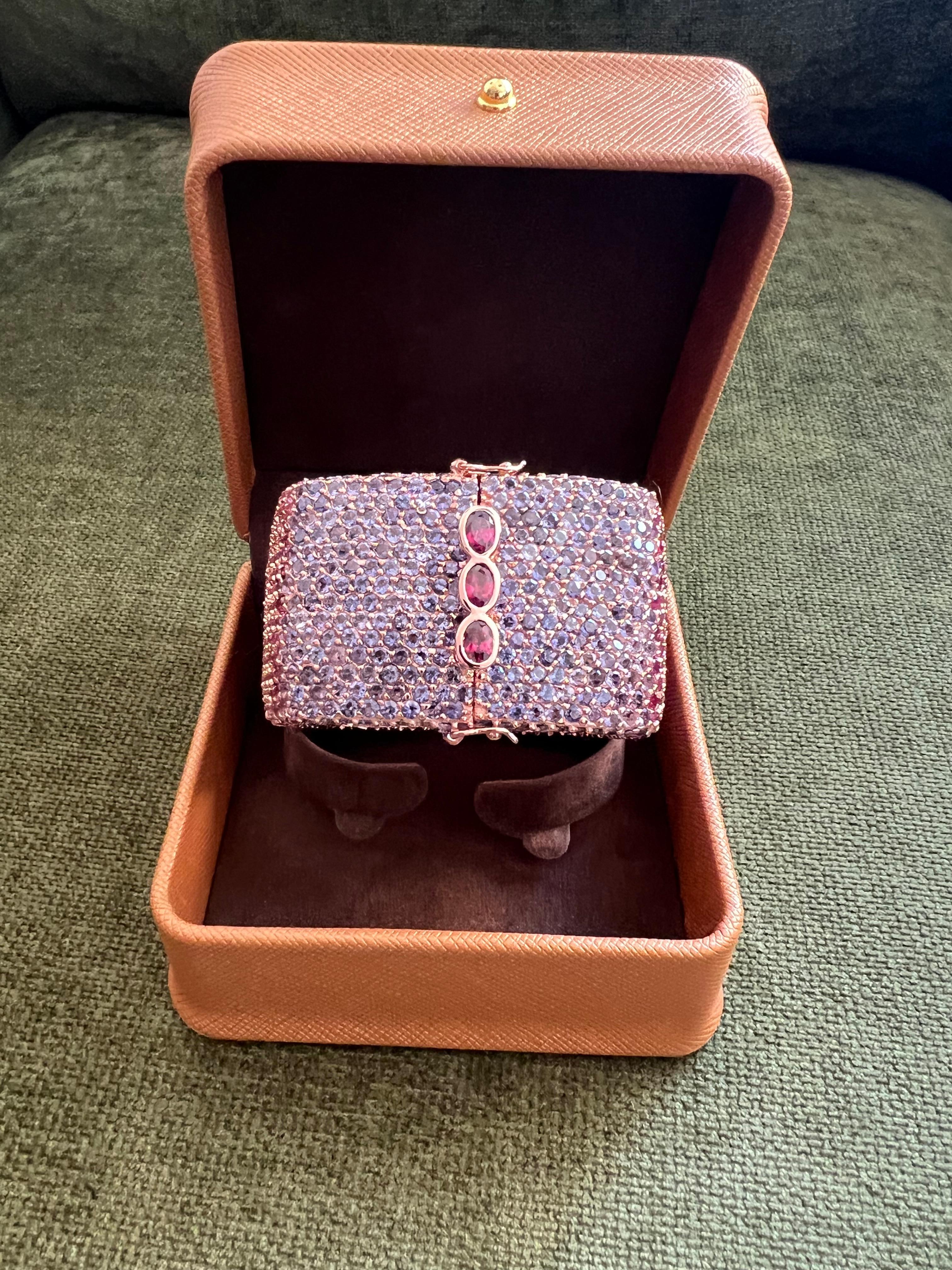 Bochic “Capri” Vintage Multi Ruby & Gem Bangle Set In 18K Gold & Silver For Sale 3
