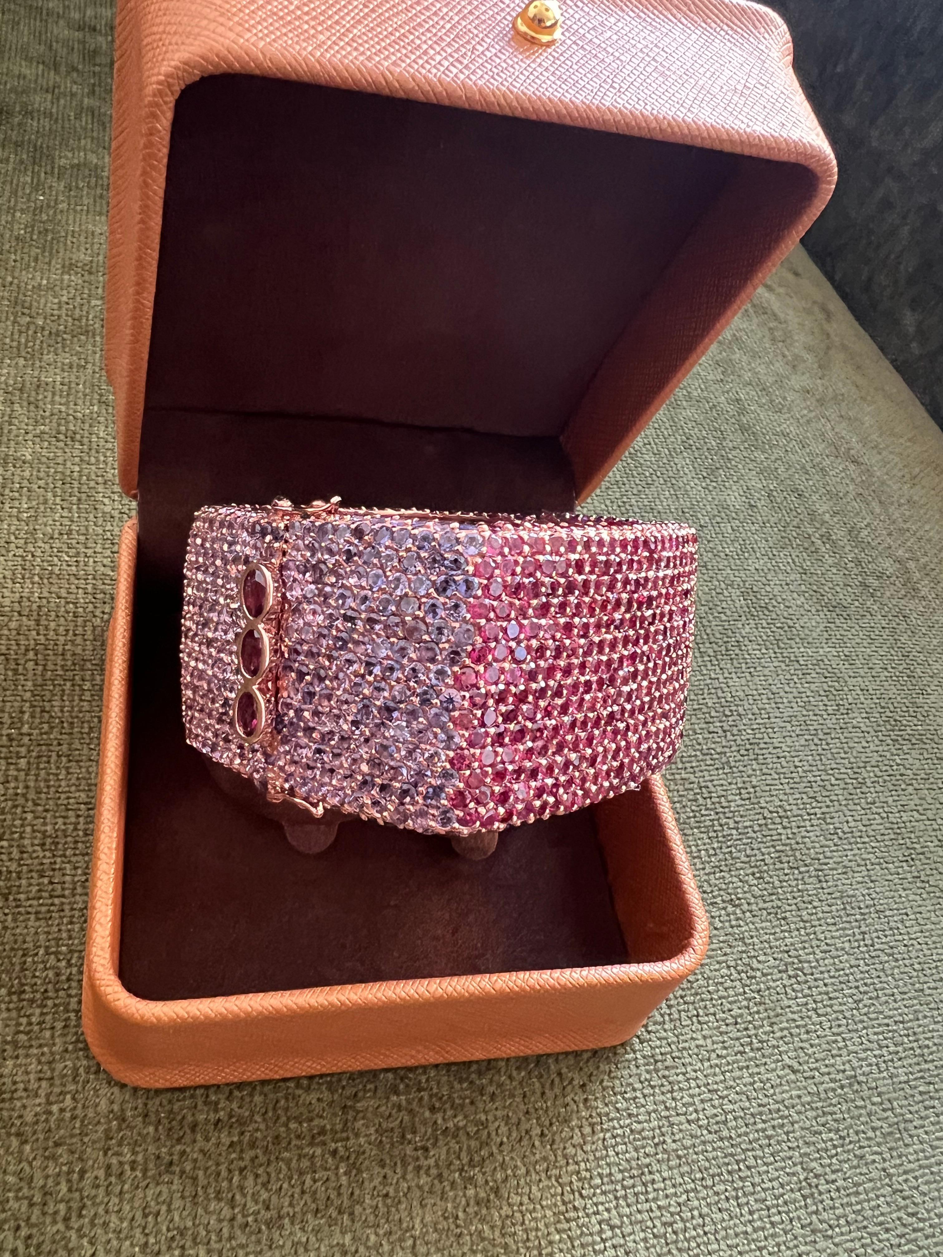 Bochic “Capri” Vintage Multi Ruby & Gem Bangle Set In 18K Gold & Silver For Sale 5