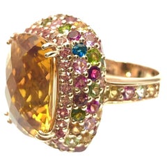 Bochic “Capri” Vintage Multi Sapphire & Citrine Ring Set 18K Gold & Silver