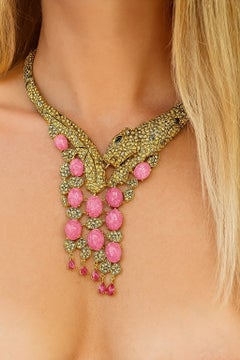 Bochic “Capri” Vintage Diamond, Ruby & Fancy Color Sapphire Necklace Set 18K
