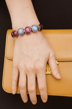 Bochic "Capri" Vintage Ruby & Multi Color Fancy Sapphires Cuff Set 18K & Silver