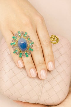 Anillo Bochic "Orient" de diamantes, zafiros y esmeraldas en oro de 18 quilates y plata