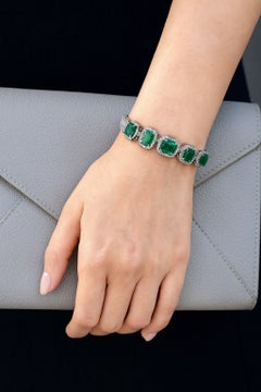 Bochic “Capri” Vintage Zambian Emerald & Diamond Bracelet Set 18K Gold & Silver