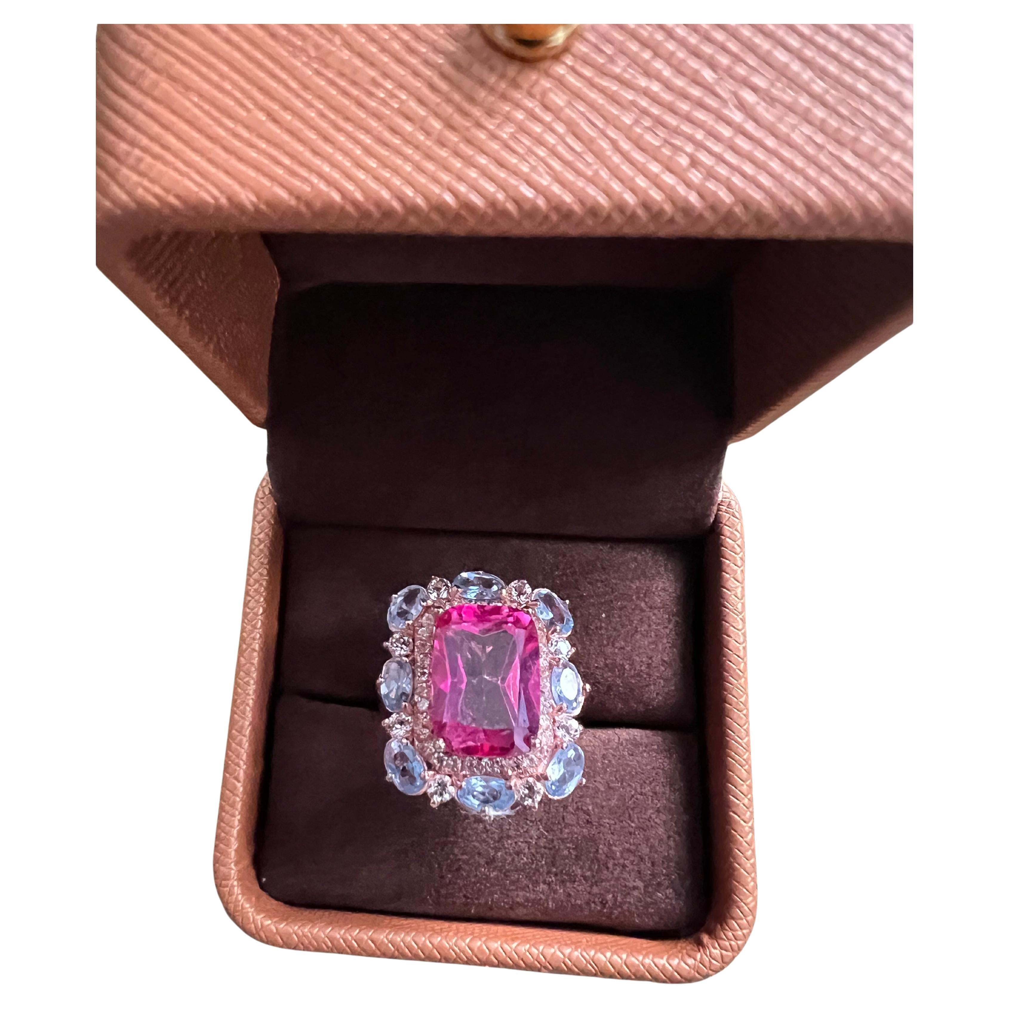 Bochic "Capri" Vintage Smaragd Rosa Topas, Diamant & Tansanit Ring Set 18K Gold
