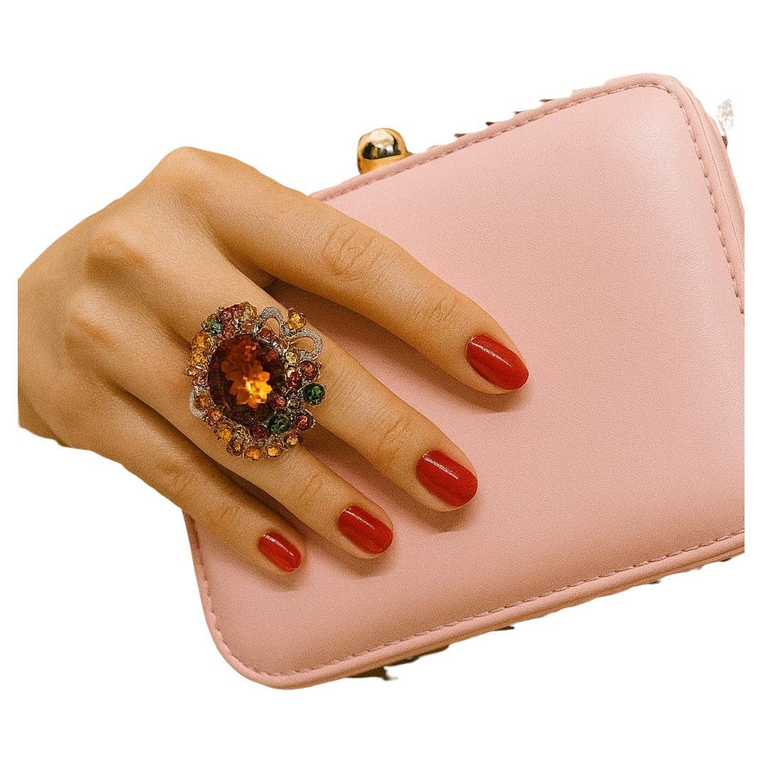 Anello Bochic "Orient" con rubino d'epoca, diamanti e zaffiri multipli in oro 18 carati e Si