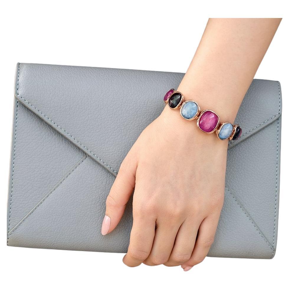 Bochic "Capri" Rubin & Multi Fancy Saphir & Rubin-Armband Set in 18K Gold & Siv im Angebot