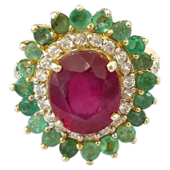 Bochic “Orient” Vintage Emerald, Ruby & Diamond Ring Set In 18K Gold & Silver
