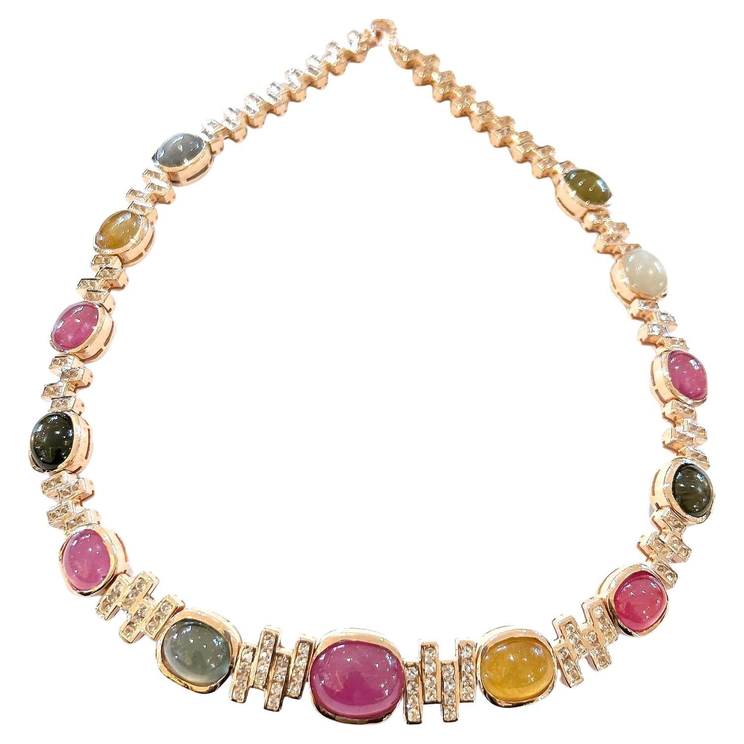 Bochic "Capri" Collier Vintage Rubis et Saphir de couleur fantaisie en 18K et Silver