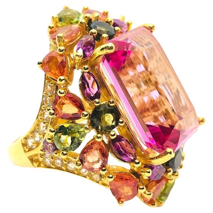 Bochic "Capri" Vintage Fancy Saphire & Amethyst Ring - 18K Gold & Silber