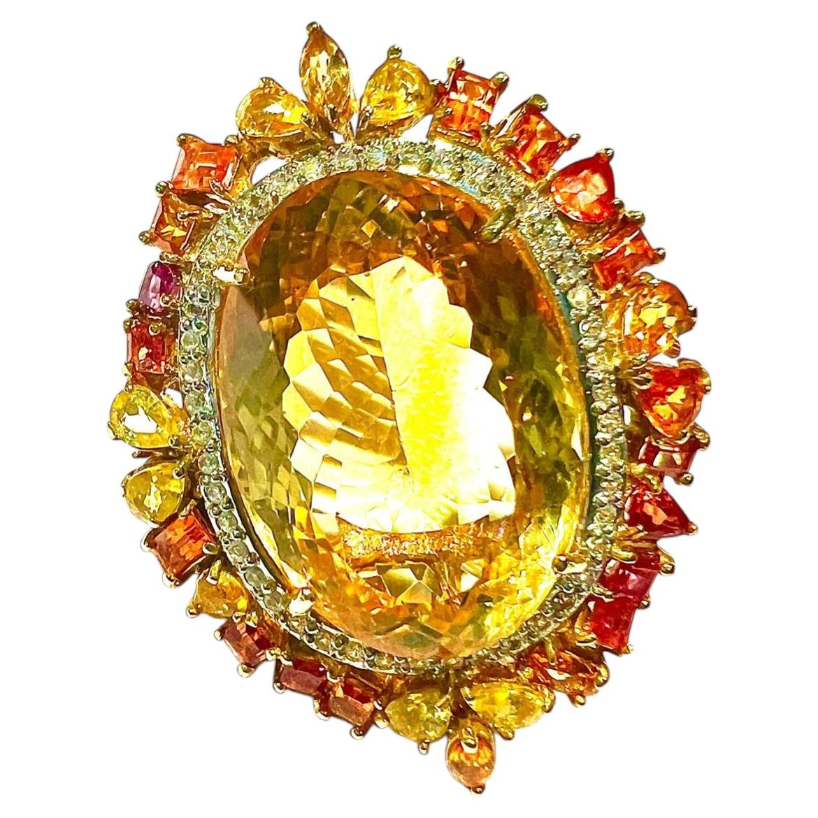 Bochic “Orient” Vintage Cognac Citrine, Sapphire & Diamond Cocktail Ring - 18K &