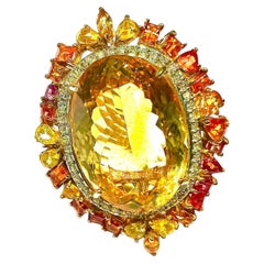 Bochic “Orient” Vintage Cognac Citrine, Sapphire & Diamond Cocktail Ring - 18K &