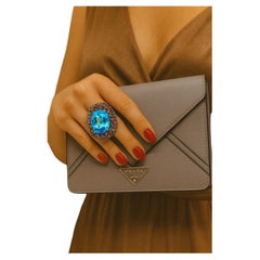 Bochic “Orient” Blue Topaz & Multi Gem Cocktail Ring Set In 18K Gold & Silver