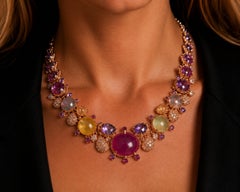 Bochic “Capri” Vintage Ruby, Sapphire, Amethyst, Aquamarine & Peridot Necklace
