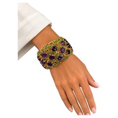 Bochic “Capri” Vintage Amethyst & Multi Color Gem & Cuff - 18K Gold & Silver