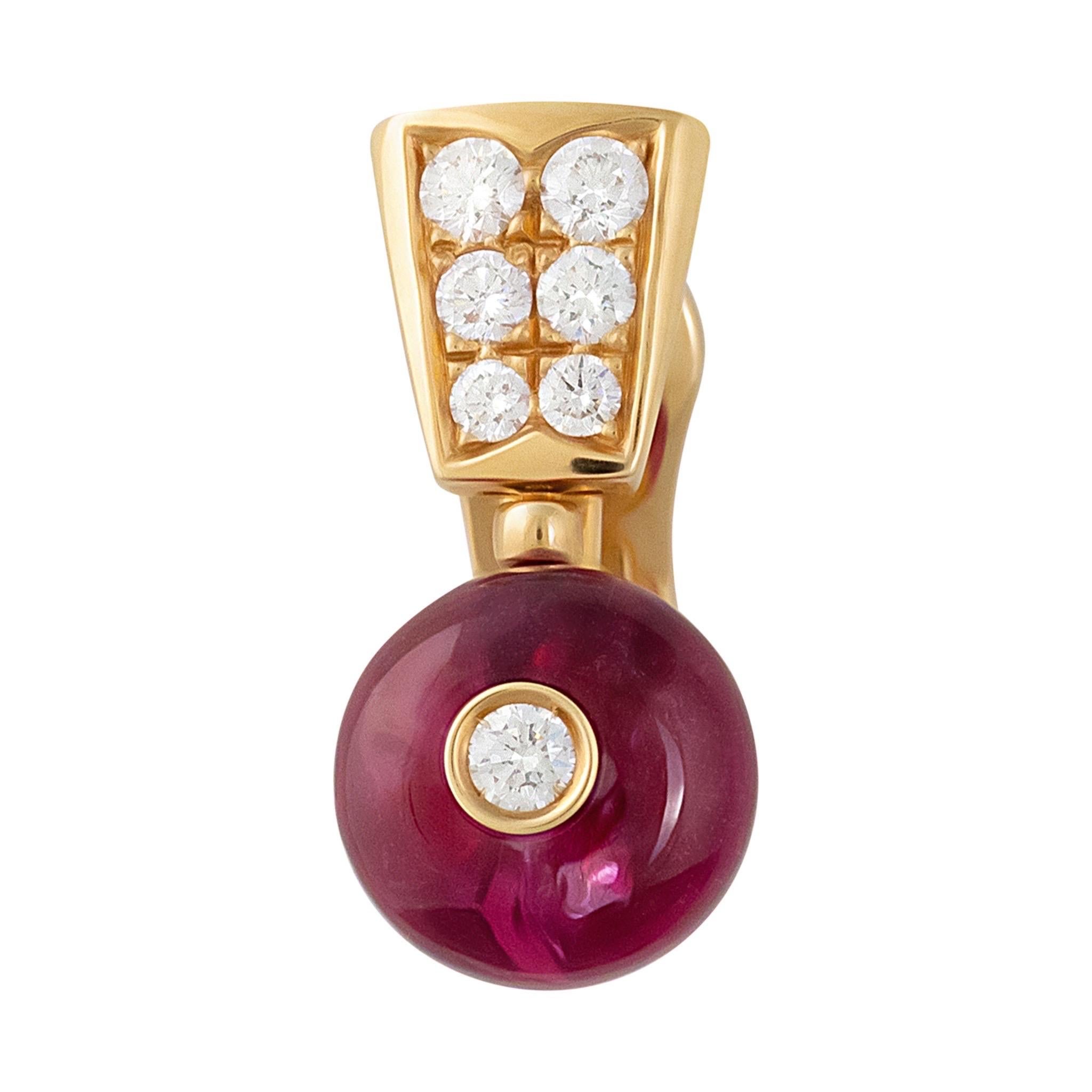 Art Deco Bulgari 18K Rose Gold Diamond & Rubellite Earrings