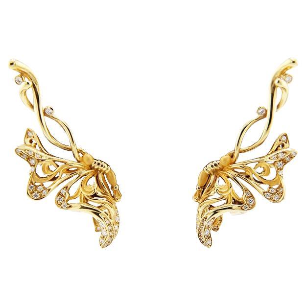 Carrera Y Carrera Yellow Gold and Diamonds Butterfly Earrings For Sale