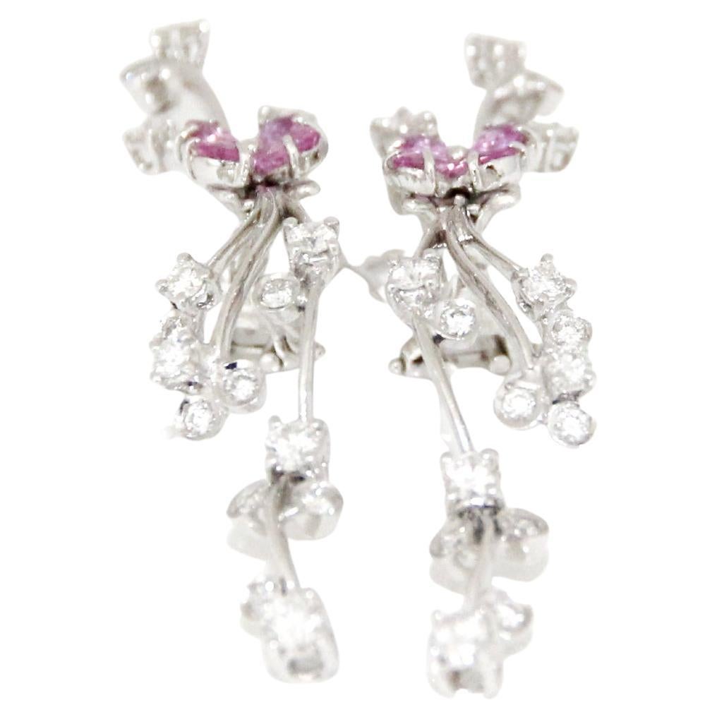 Stefan Hafner Boucles d'oreilles fleur en or blanc 18 carats, diamants et saphirs roses