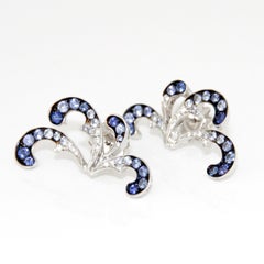 Stefan Hafner 18K White Gold, Diamonds and Blue Sapphire Earrings