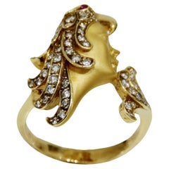 Carrera Y Carrera Face-Ring aus 18 Karat Gelbgold und Diamanten