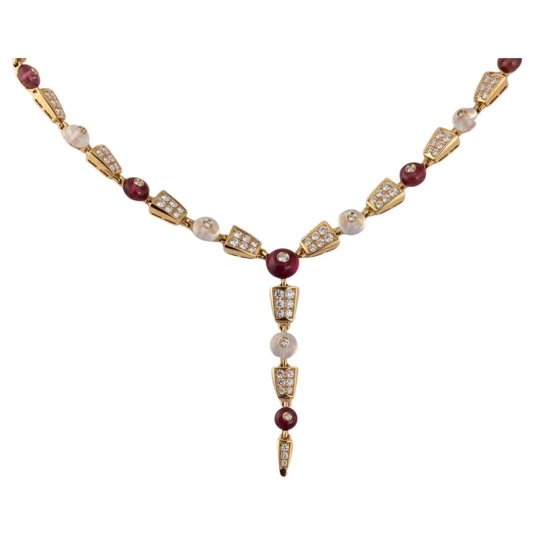 Art Deco Bulgari 18K Rose Gold Diamond & Rubellite & Quartz Necklace
