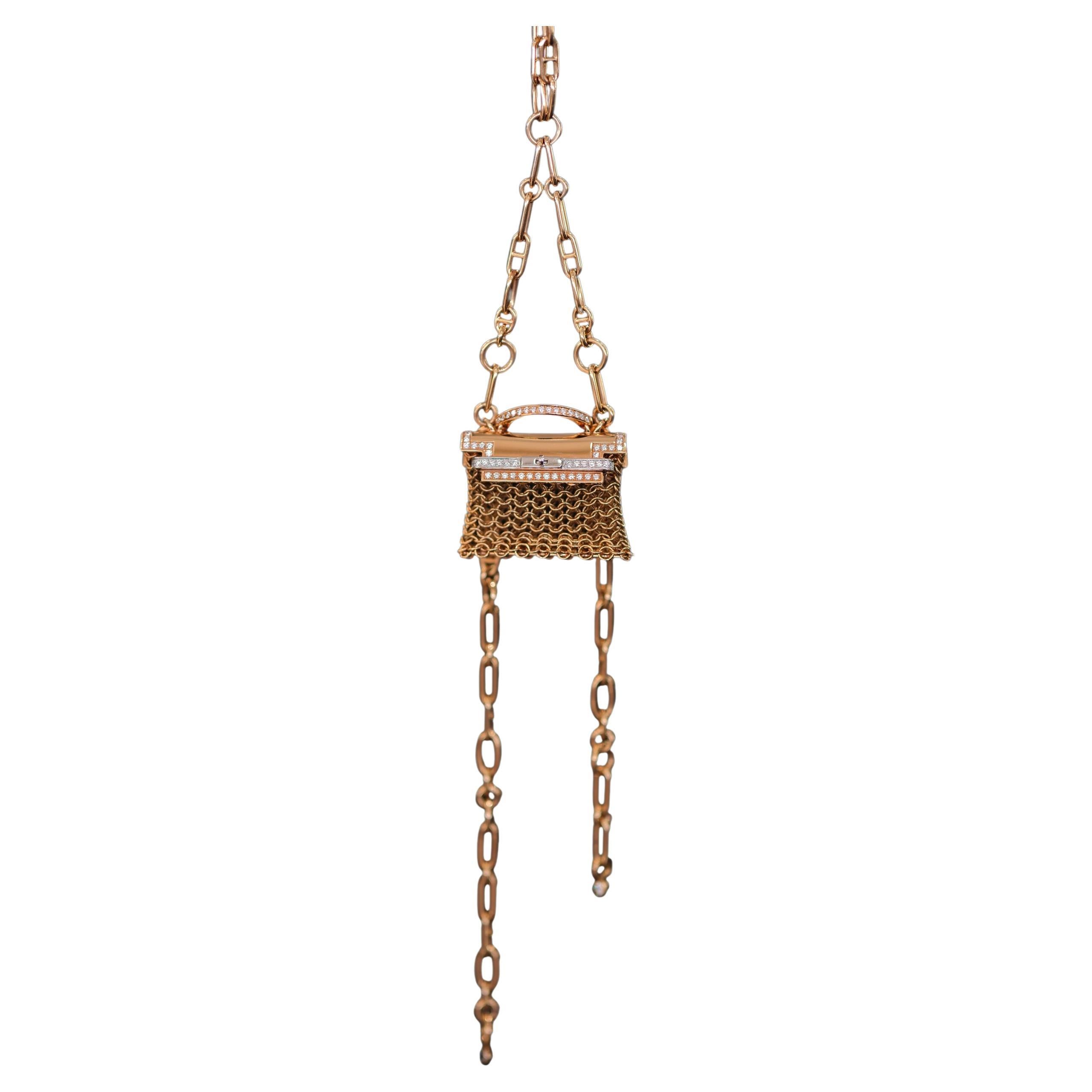 Hermes Collier Kelly Précieux en or rose 18 carats avec diamants, édition limitée en vente