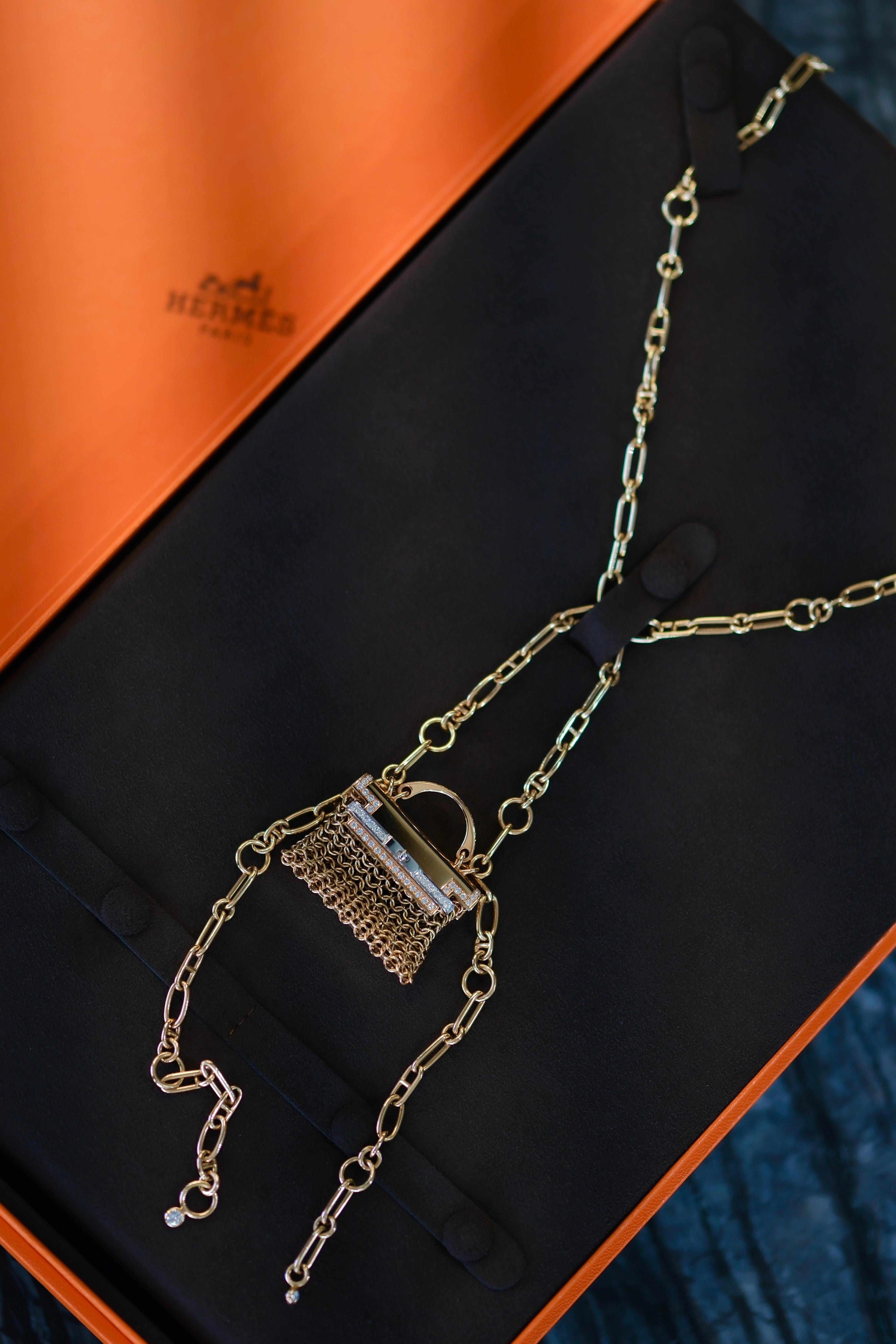 Hermes Collier Kelly Précieux en or rose 18 carats avec diamants, édition limitée Excellent état - En vente à North Miami Beach, FL