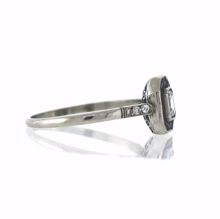 Emerald Cut Diamond Platinum Engagement Ring with Sapphire Halo at 1stDibs