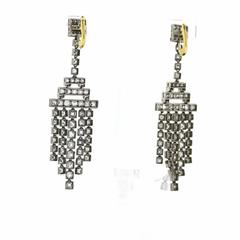 Antique Carre Cut Diamond Platinum Earrings