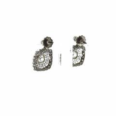 Antique Cushion Cut DIamond Platinum Web Earrings