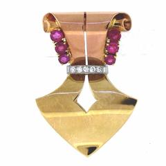 1940s Tiffany & Co. Ruby Diamond Gold Clip Brooch 