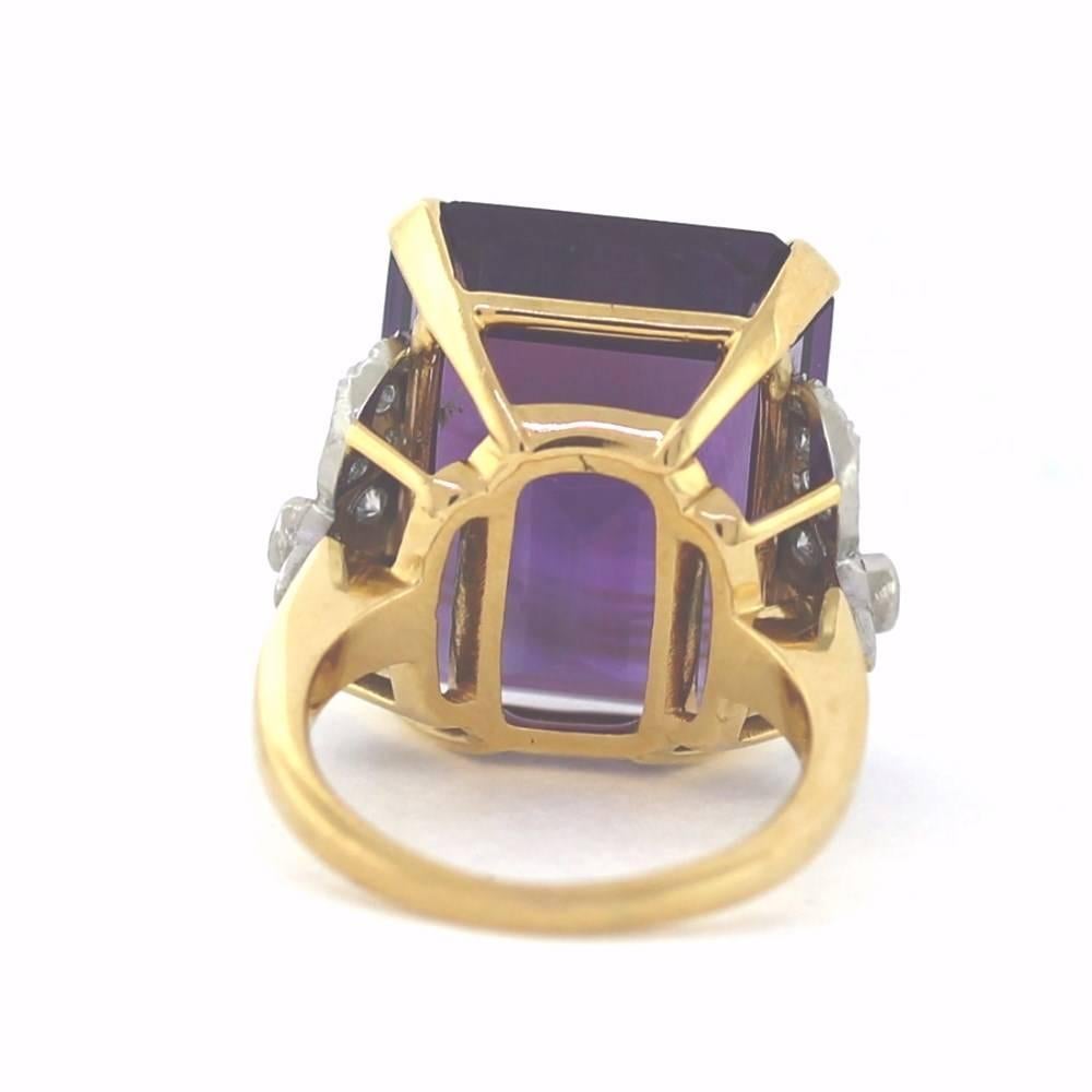 1940s Retro Large Amethyst Diamond Gold Ring In Good Condition In Scottsdale, AZ